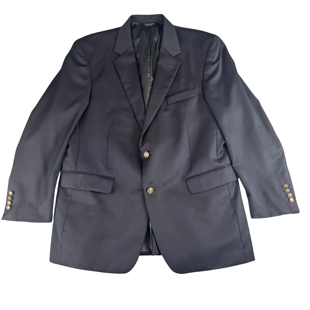 Jos. A. Bank Mens‎ Navy Blue 100% Wool Blazer Gold Crest Buttons 44R Sport Coat